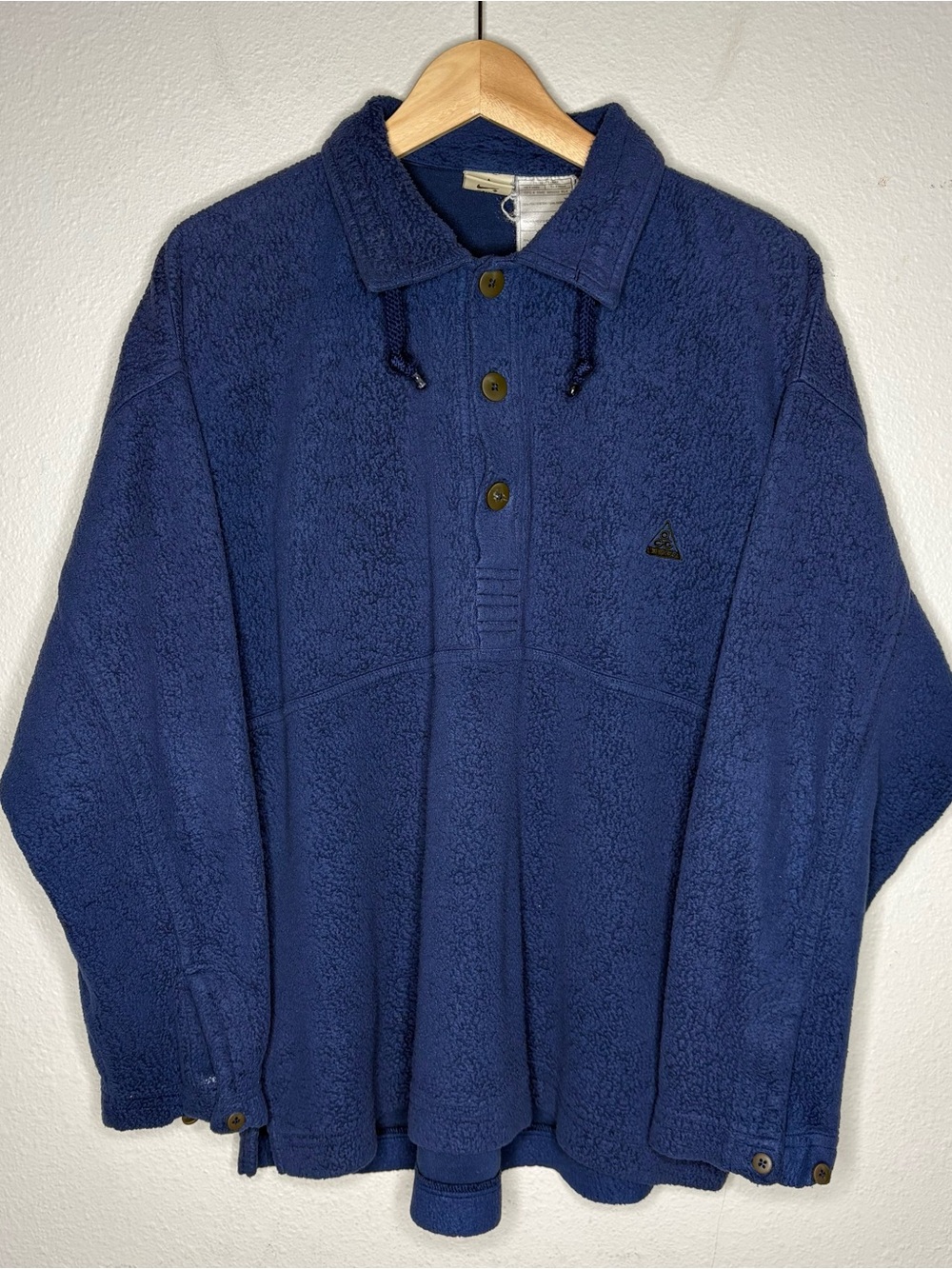 Vintage Nike ACG Blue Fleece Henley Sweater Pullover Y2K Mens Size Medium
